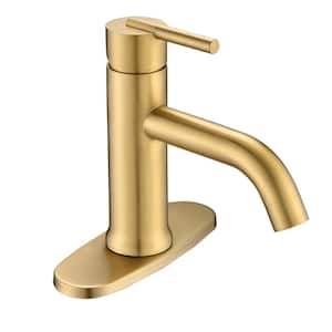 Single Handle Single Hole Bathroom Faucet in Brushed Gold