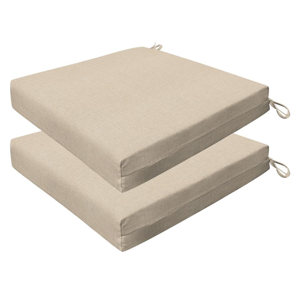 Outdoor 20 in. Square Dining Seat Cushion Textured Solid Almond (Set of 2)