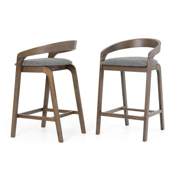 Modrest Vougler Modern 32.9 in. H Grey and Wenge Low Back Wood Counter Stool with Fabric Seat