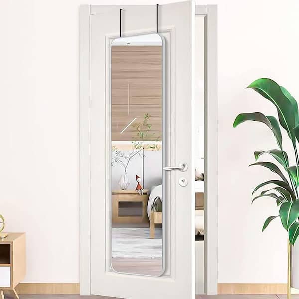Silver 14 in. W x 47 in. H Decorative Rectangle Aluminum Alloy Full Length Mirror, Door mirror with Hooks and Screws