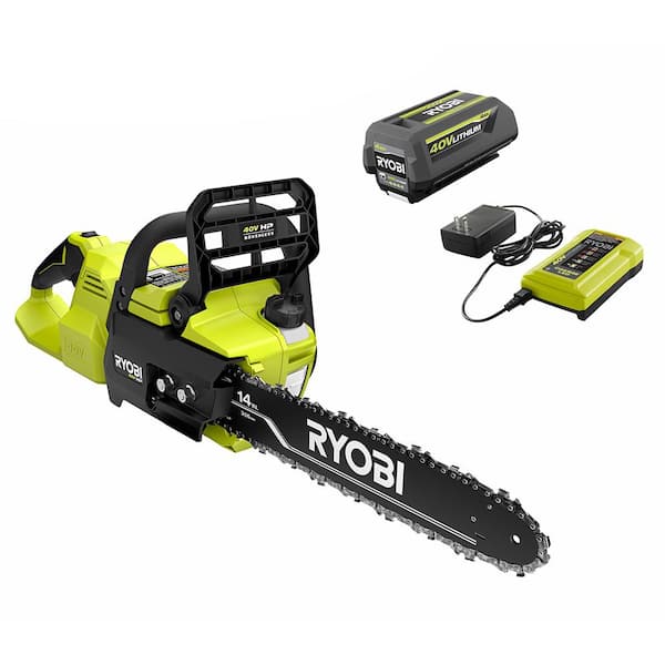 RYOBI 40V HP Brushless 14 in. Battery Chainsaw with 4.0 Ah Battery and Charger RY405100