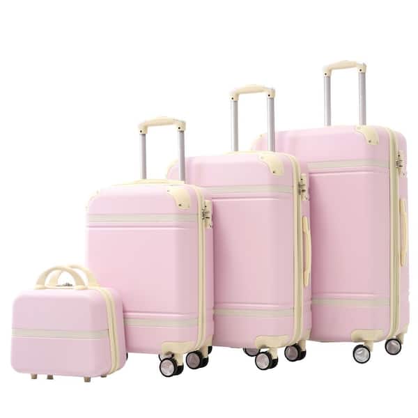 4-Piece Light Pink Expandable ABS Hardshell Spinner 20 in., 24 in., 28 in., Luggage Set 3-Digit TSA Lock, Cosmetic Case