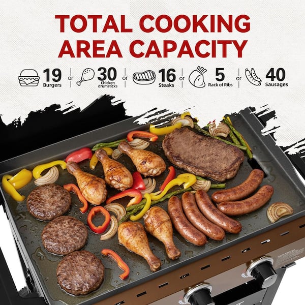 Royal Gourmet 3-Burner Propane Gas Griddle with Hood, Perfect for