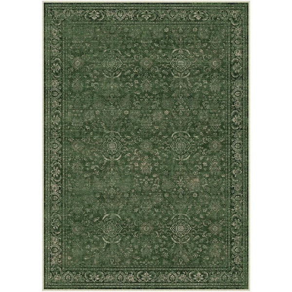 Manhattan Green 8 ft. x 10 ft. Distressed Vintage Floral Washable Area Rug