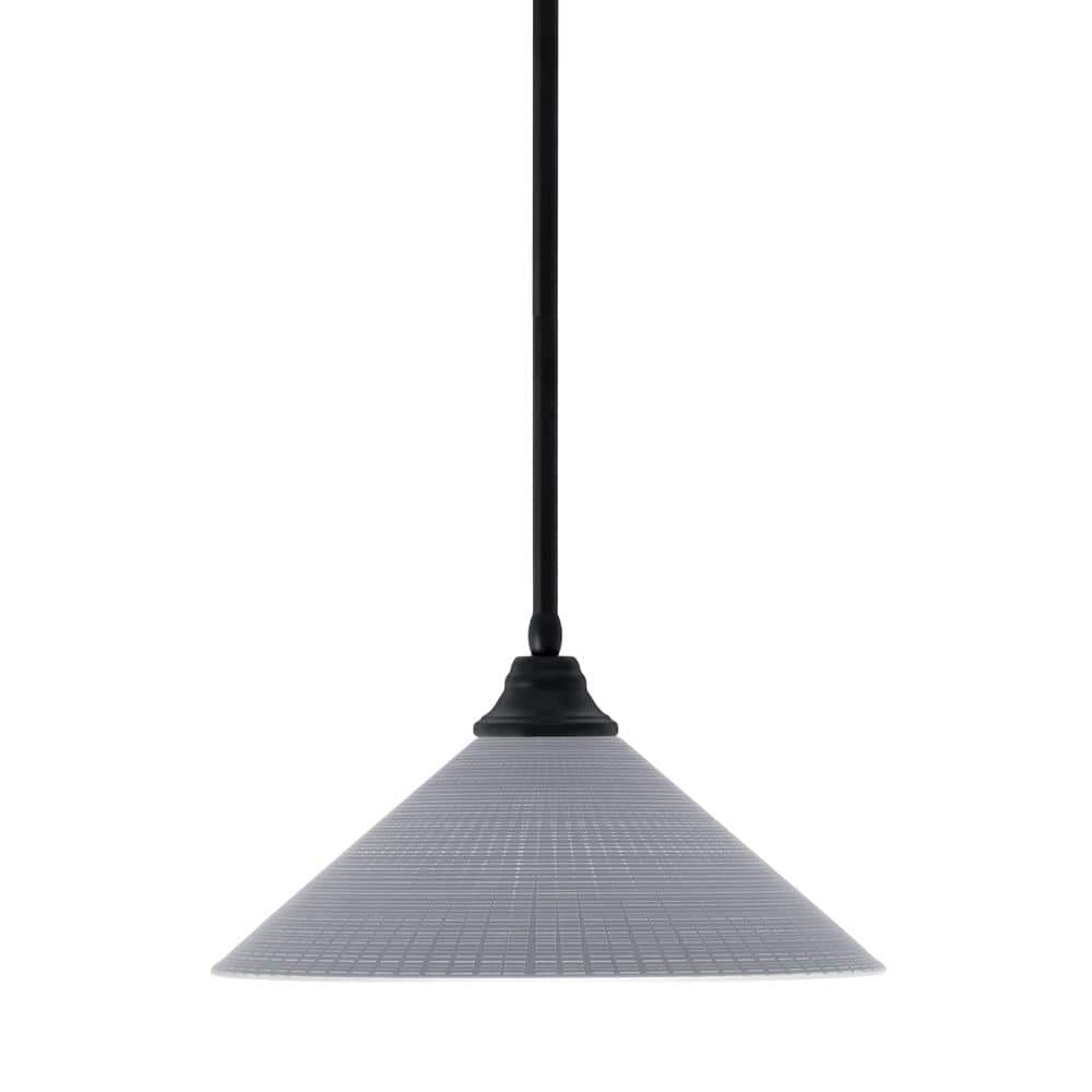 Sparta 100-Watt 1 Light Matte Black Shaded Pendant Light with 16 in. Gray M