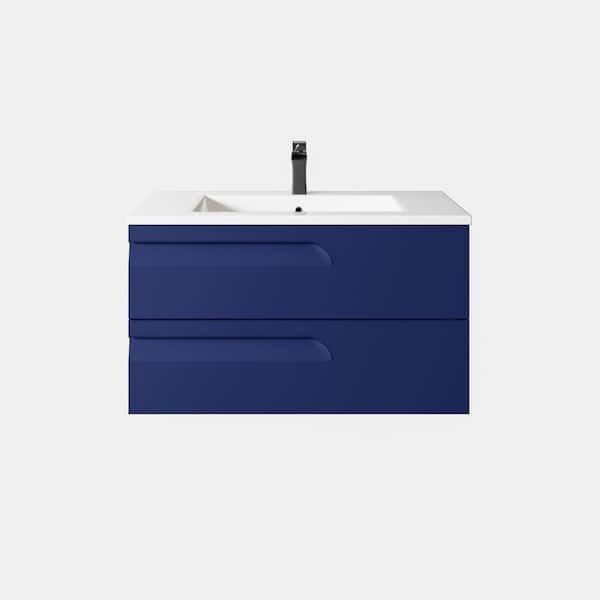 Eviva Joy 40 in. Single Sink Floating Blue Bath Vanity with White Porcelain Top (Assembled)