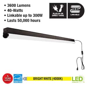4 ft LED Garage Workshop Linkable Matte Black Ceiling Strip Light Plug-In or Hardwire 3600 Lumens 4000K Bright White