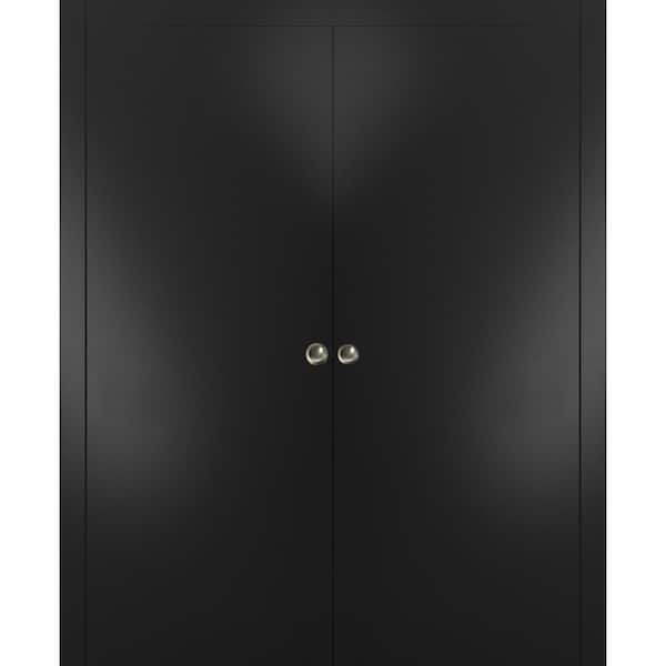 Sartodoors Planum 0010 64 in. x 80 in. Flush Black Finished Wood Sliding Door with Double Pocket Hardware