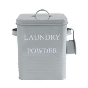 Farmhouse Metal Container with "Laundry Powder" Message in Grey