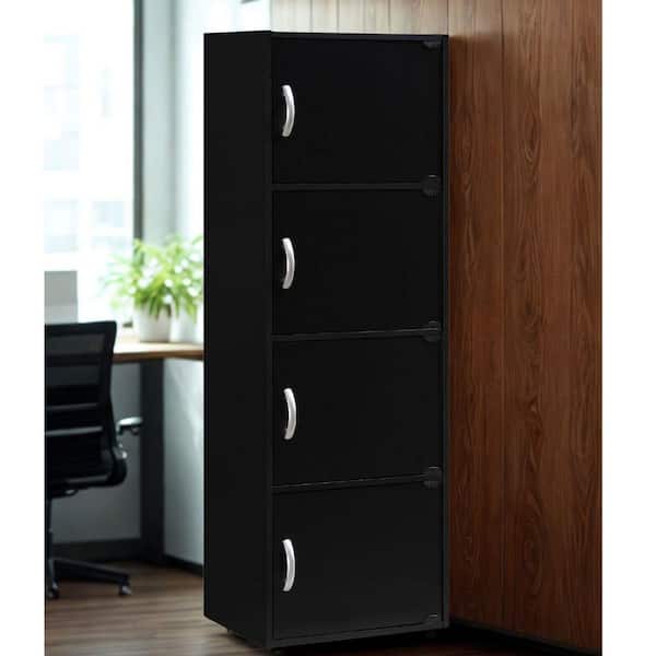 47.3 in. Tall Black Wood 4-Shelf Bookcase with 4-Doors Enclosed Storage 4-Tier Bookshelf for Home or Office
