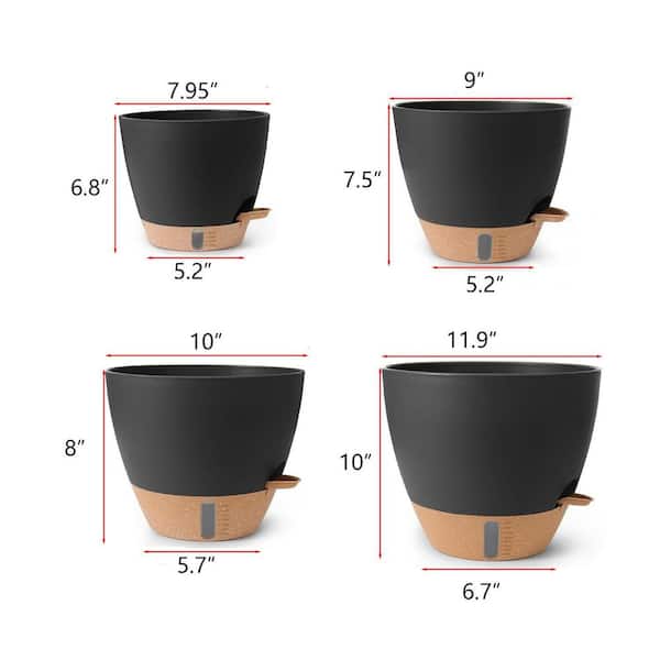 Large Black Plastic Round Planter Set (4-Pack) L0FL63Q1T9 - The Home Depot