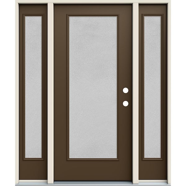JELD-WEN 36 in. x 80 in. Left-Hand/Inswing Full Lite Micro-Granite Frosted Glass Dark Chocolate Steel Prehung Front Door