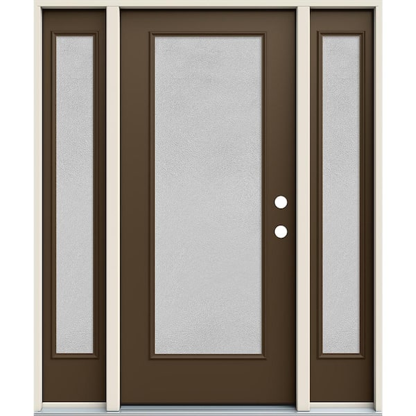 JELD-WEN 36 in. x 80 in. Left-Hand/Inswing Full Lite Micro-Granite Frosted Glass Dark Chocolate Steel Prehung Front Door