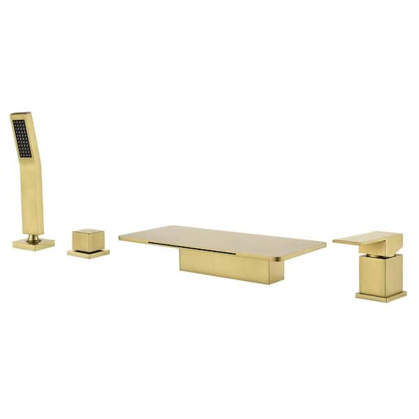 Ami Single-Handle Four Hole Tub Deck Mount Roman Tub Faucet with Hand Shower in Brushed Gold
