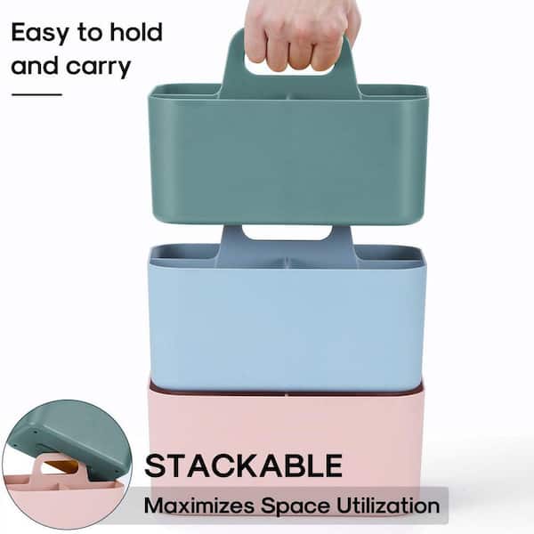 Stackable Plastic Caddy Organizer with Handle Cyan Multiuse Tote