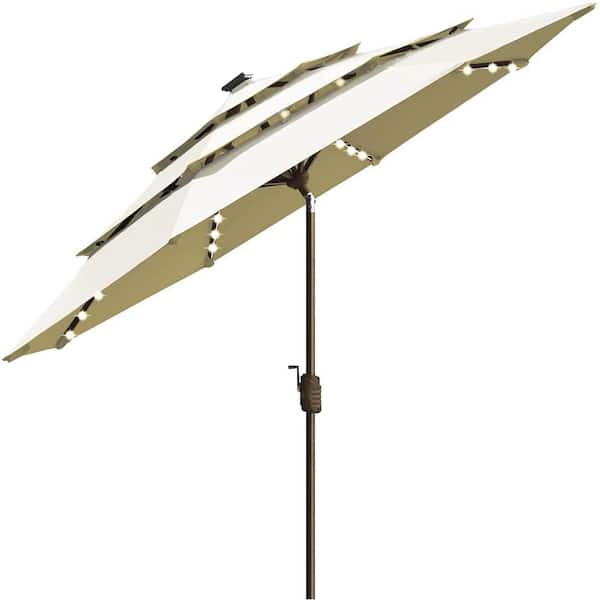 Terracemaster 10-Year-Non-Fading Sunumbrella Solar 9 ft. 3-Tiers Market Umbrella with 80 LED Lights Patio UmbrellasNatural