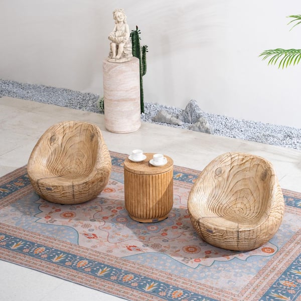 3-Piece Terrafab Faux Wood Outdoor Patio Conversation Set With Ice Bucket