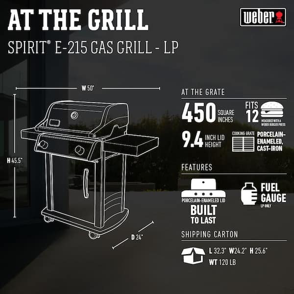 Weber Spirit E 215 2 Burner Liquid Propane Gas Grill In Black The Home Depot