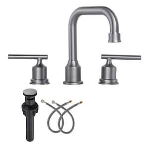 8 in. Widespread 3 Hole Lead-Free Double Handle Bathroom Faucet with Pop-up Drain and Supply Lines in Gray