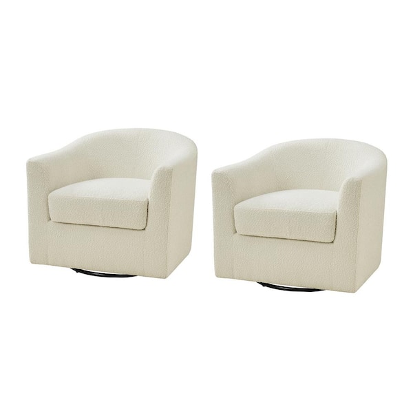 JAYDEN CREATION Catalina Ivory Contemporary Upholstered Swivel Barrel Chair (Set of 2)