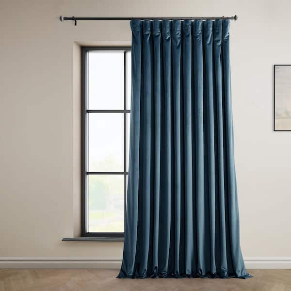 Exclusive Fabrics & Furnishings Avalon Blue Extra Wide Velvet Rod Pocket Room Darkening Curtain - 100 in. W x 108 in. L (1 Panel)