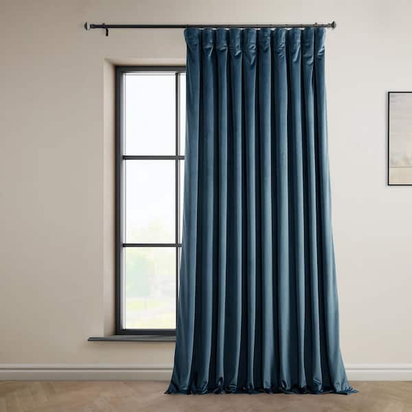 Exclusive Fabrics & Furnishings Avalon Blue Extra Wide Velvet Rod Pocket Room Darkening Curtain - 100 in. W x 120 in. L (1 Panel)