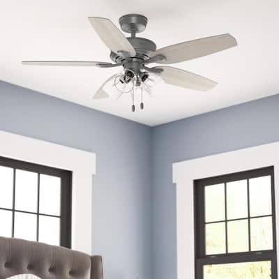 Hunter Channing 52 in. Hunter Express Indoor Matte Silver Ceiling Fan with Light Kit Included 52168