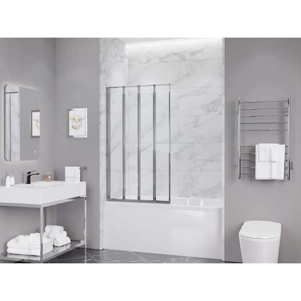 ANZZI Accordion Style 33 in. x 56 in. H Sliding Framed Shower Door in Chrome with Tsunami Guard Tempered Clear Glass