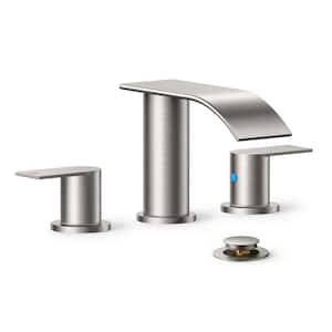 8 in. Widespread Double Handle Bathroom Faucet with Metal Drain in Brushed Nickel