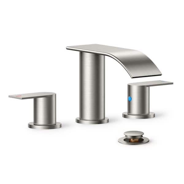 androme 8 in. Widespread Double Handle Bathroom Faucet with Metal Drain in Brushed Nickel