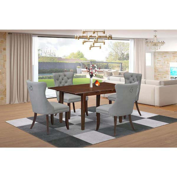 East West Furniture 5-Piece Mahogany Finish Solid Wood Top - Rectangular Dining Room Set with Butterfly Leaf - Seats 4