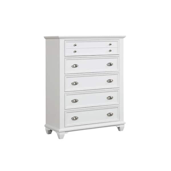 Benjara 41.89 in. White 5-Drawer Wooden Dresser Without Mirror