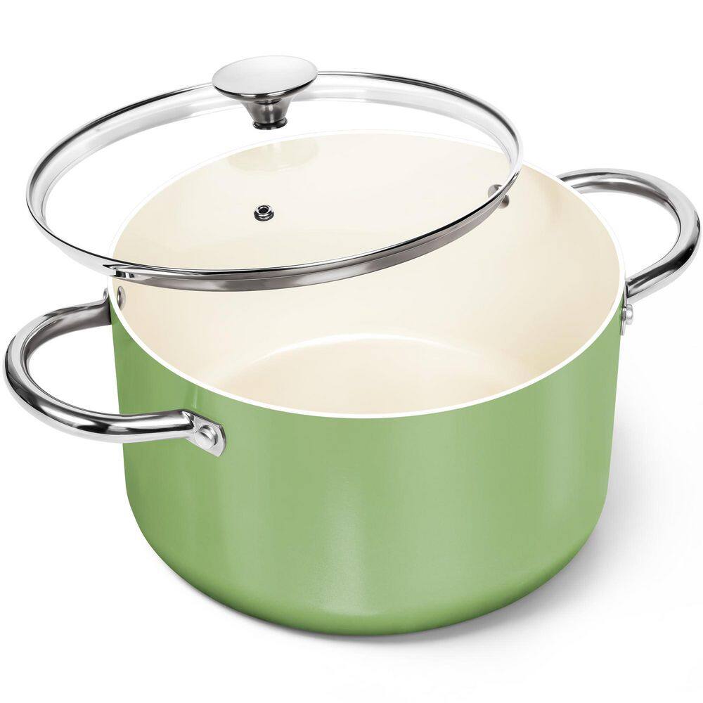 6 qt. Aluminum Stock Pot with Lid and Ceramic Coating, Nonstick Ceramic Cooking Pot for Kitchen, Green price history on PriceWatchPro