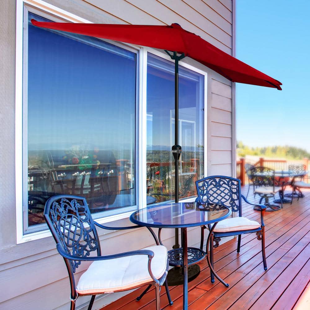 Ruby Red 9ft Half Round Outdoor Patio Umbrella with Crank