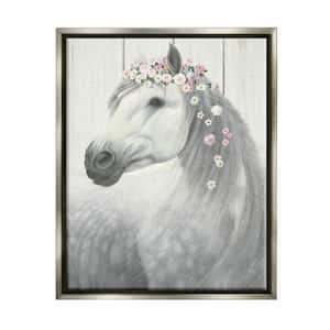Spirit Stallion Horse with Flower Crown by James Wiens Floater Frame Animal Wall Art Print 25 in. x 31 in. . .