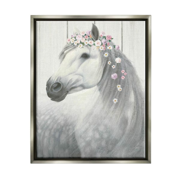 The Stupell Home Decor Collection Spirit Stallion Horse with Flower Crown by James Wiens Floater Frame Animal Wall Art Print 25 in. x 31 in. . .