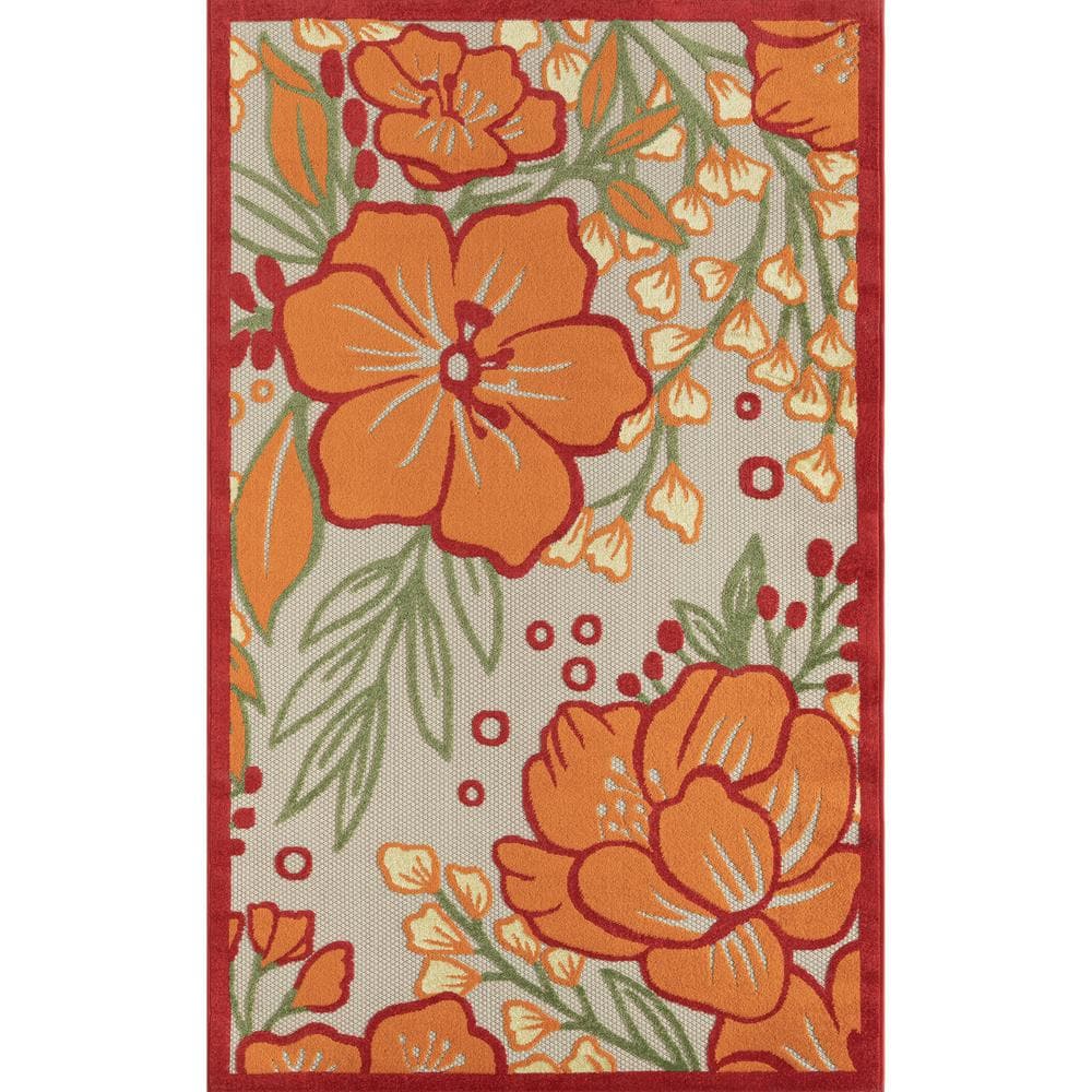 Clyde Mahalo Orange/Red/Green 7 ft. 10 in. x 9 ft. 10 in. Hibiscus Floral H
