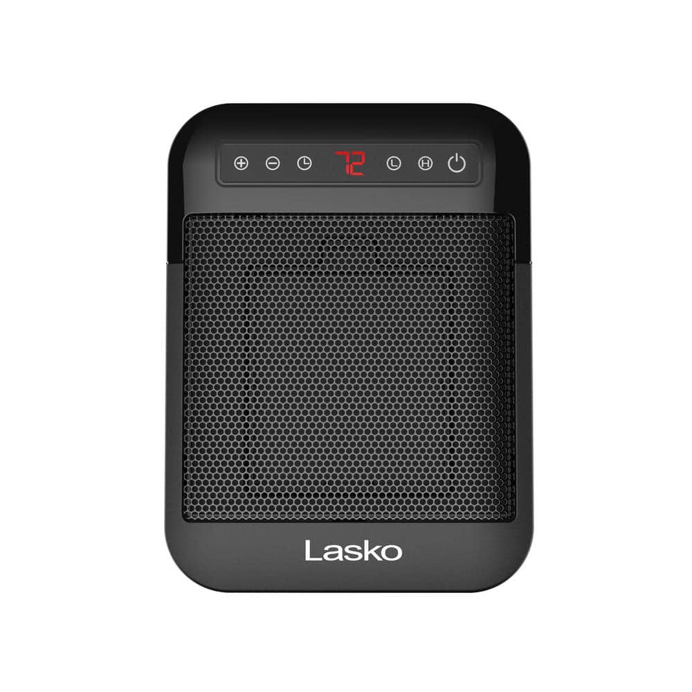 Compact Black Ceramic Electric Space Heater with Adjustable Thermostat