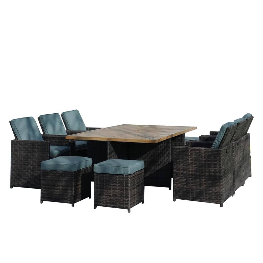 Penny Brown 11-Piece Wicker Outdoor Dining Set with Washed Celadon Cushion price history on PriceWatchPro