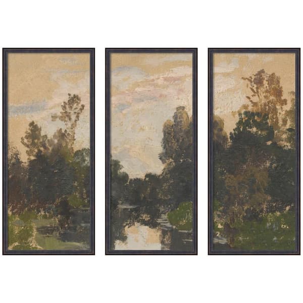 3-Piece Dark "Landscape by the River" by Nostalgia Prints Landscape Framed Art Print Set 42 in. x 60 in.