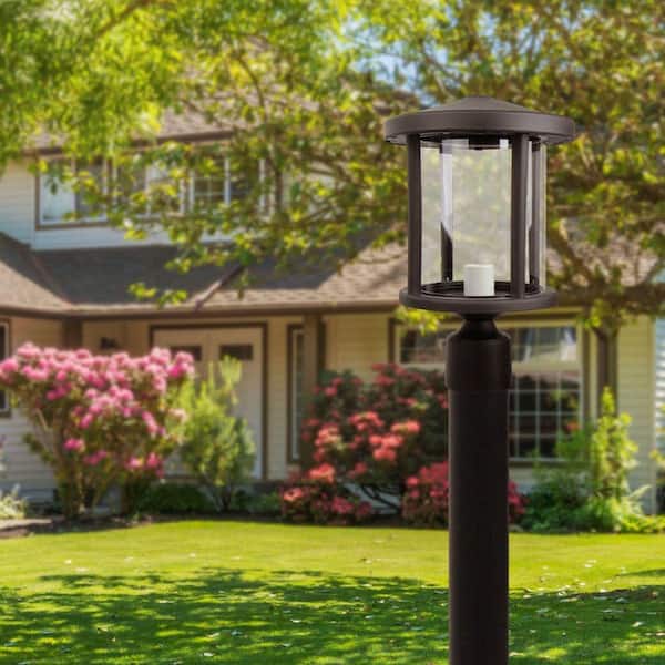 Artisan Round 1-Light Bronze Hardwired Outdoor Weather Resistant Plastic Post Light with Clear Diffuser No Bulb Included