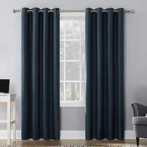 Duran Navy Blue Polyester Solid 50 in. W x 63 in. L Noise Cancelling Grommet Blackout Curtain (Single Panel)