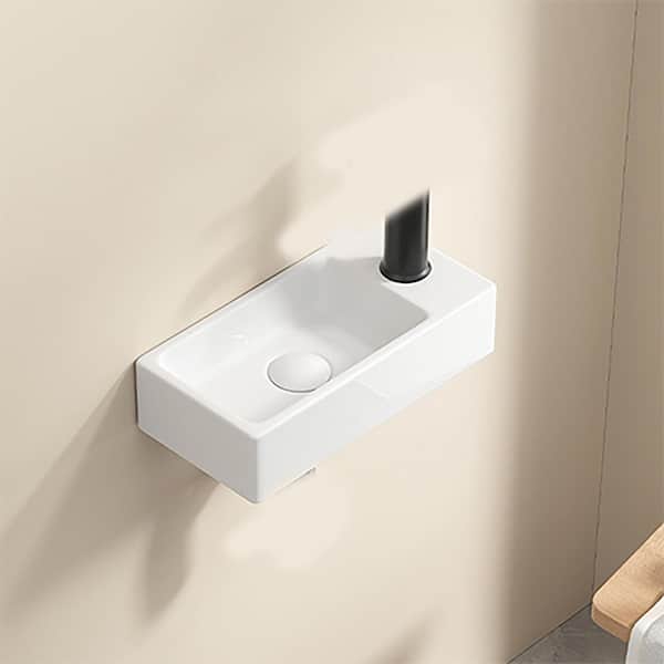 14.17 in. x 7.09 in. Wall Mounted Bathroom Sink in Milk White Ceramic