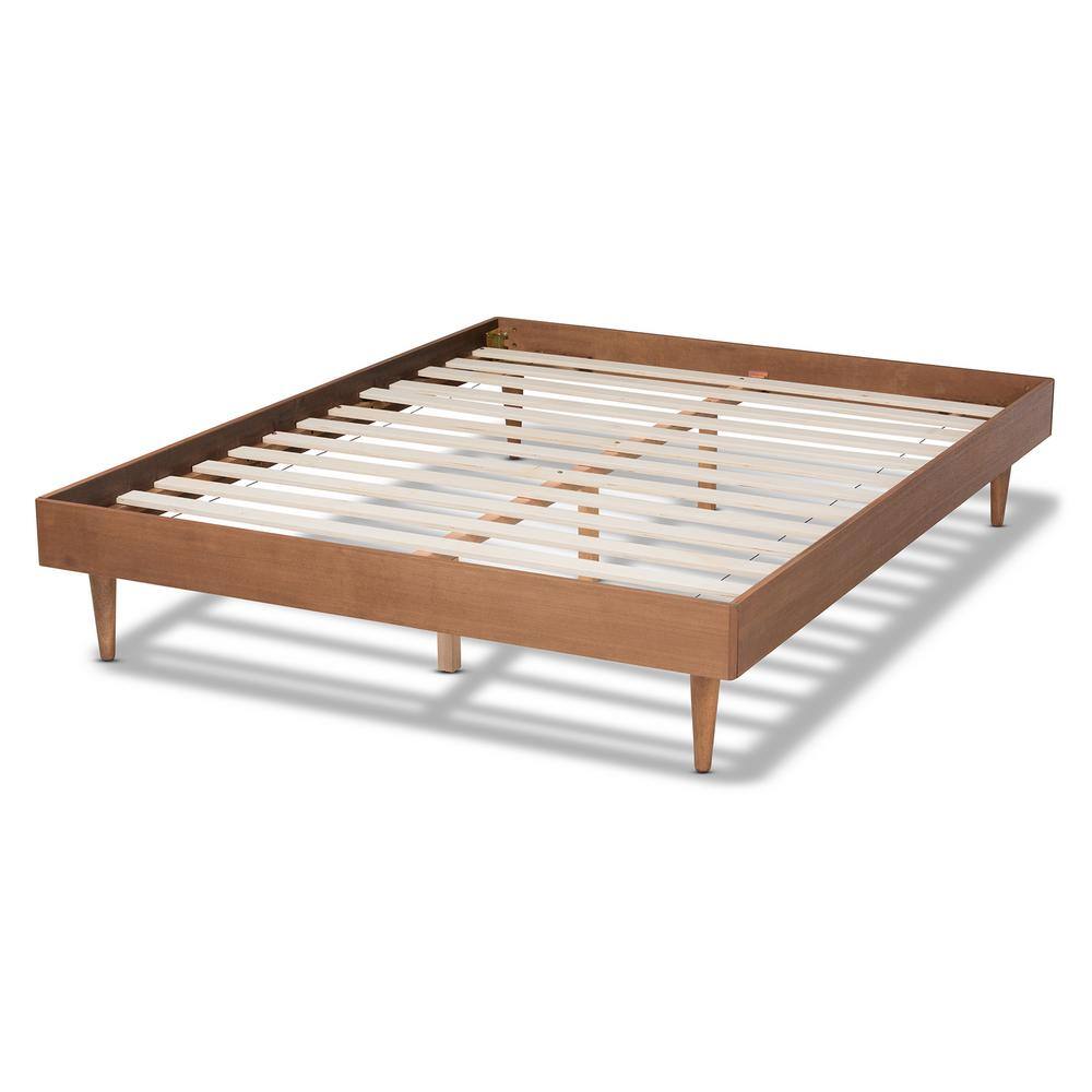 Queen Walnut Wood Platform Bed Frame with Tapered Legs