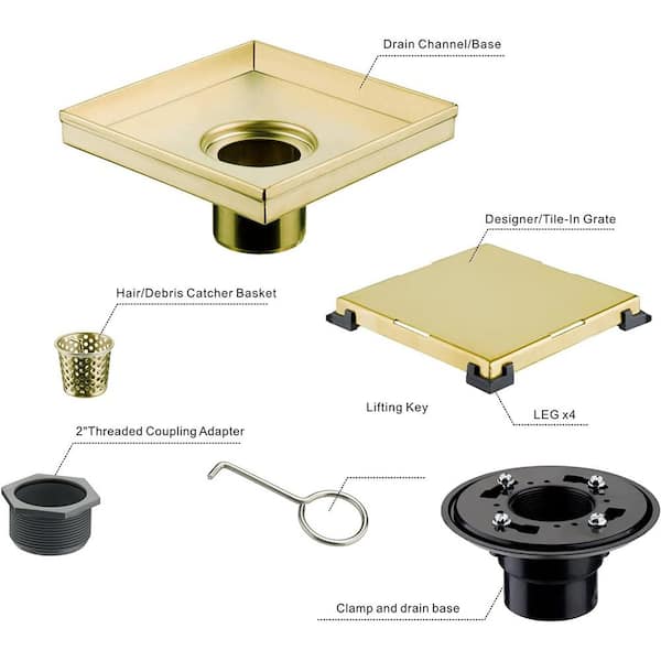 Dyiom 4.25 in. W x 4.25 in. D Golden Shower Strainer Drain Trim Set, Screw in Shower Strainer Drain Cover