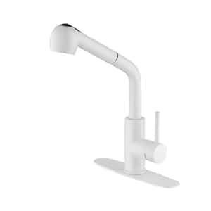 Single Handle Pull-Down Sprayer Kitchen Faucet with Deck Plate in White