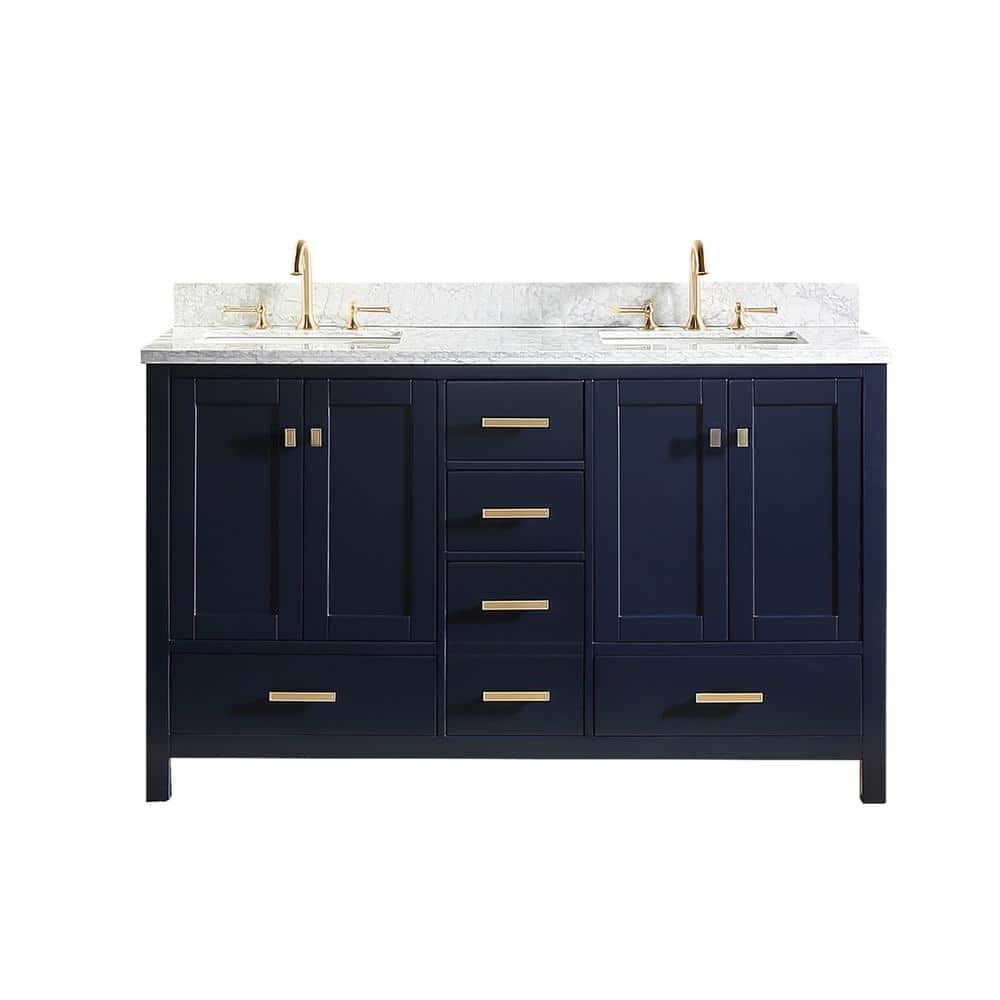 SUPREME WOOD Whitney 60 in. W x 22 in. D x 36.2 in. H Bath Vanity in Navy Blue with Marble Vanity Top in White with White Basin -  69060-CAB-DB-SQ