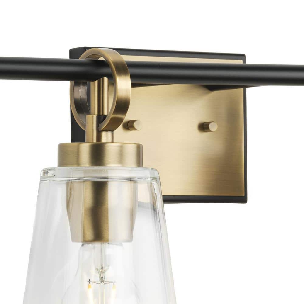 Cassell 4-Light Black and Brass Vanity Fixture with Clear Glass Shades