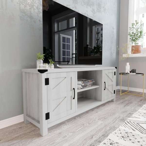 Charlotte Modern Farmhouse Barn Door TV Stand Light Gray for TV's up to 65 in. - 58 in. Industrial Entertainment Center