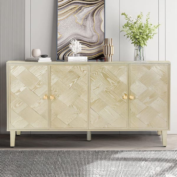 CHRISTOPHER KNIGHT HOME Graham Silver 32.75 in. H Accent Storage Cabinet with Shelves, 4-Doors, Solid Wood Legs